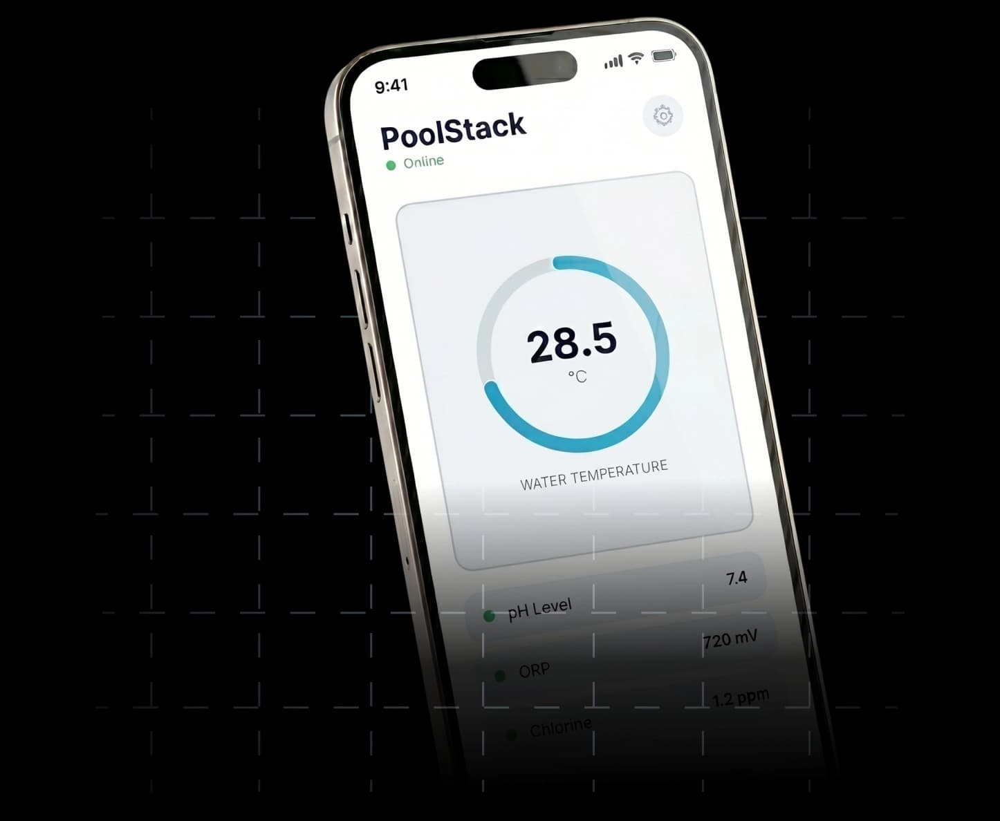 PoolStack Mobile App interface on phone mockup